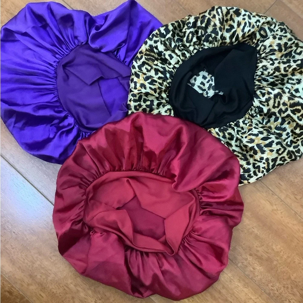 Satin and Leopard Print Hair Bonnets